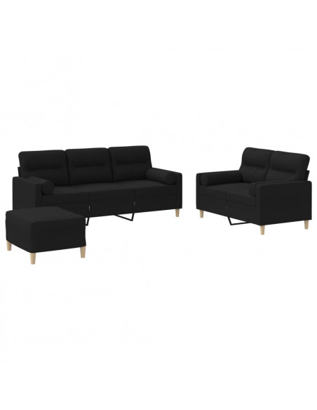 Set Divani 3 pz con Cuscini Nero in Tessuto