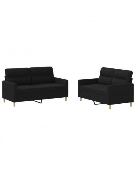 Set di Divani 2 pz con Cuscini Nero in Tessuto
