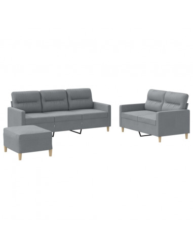 Set di Divani 3 pz con Cuscini Grigio Chiaro in Tessuto