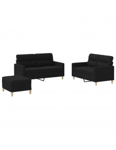 Set di Divani 3 pz con Cuscini Nero in Tessuto 2