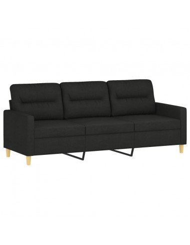 Set di Divani 3 pz con Cuscini Nero in Tessuto