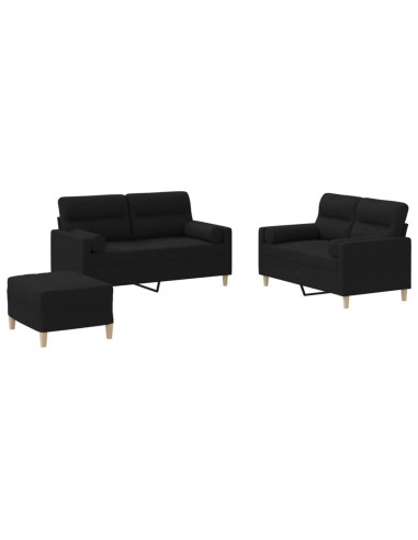 Set Divani 3 pz con Cuscini Nero in Tessuto