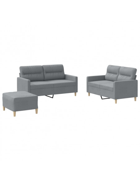 Set di Divani 3 pz con Cuscini Grigio Chiaro in Tessuto