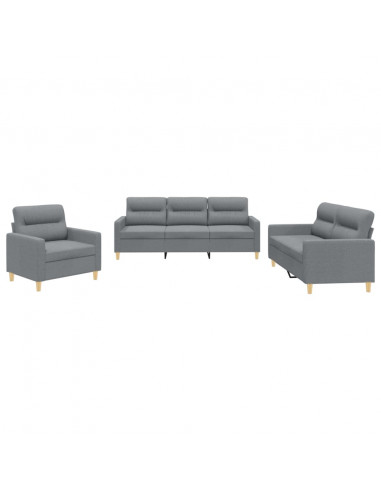 Set di Divani 3 pz con Cuscini Grigio Chiaro in Tessuto