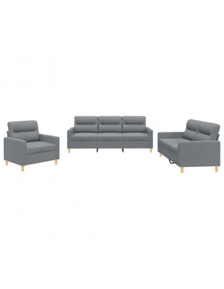 Set di Divani 3 pz con Cuscini Grigio Chiaro in Tessuto