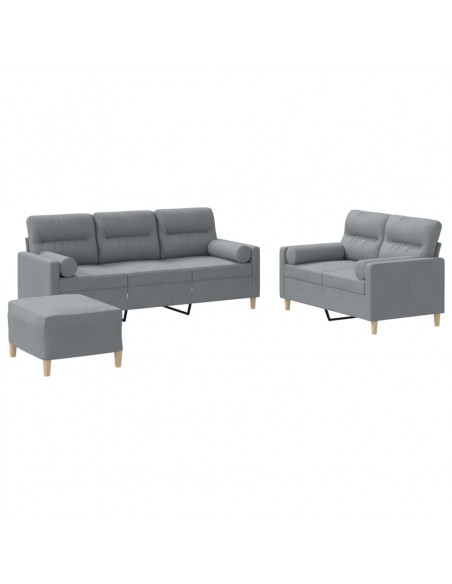 Set Divani 3 pz con Cuscini Grigio Chiaro in Tessuto