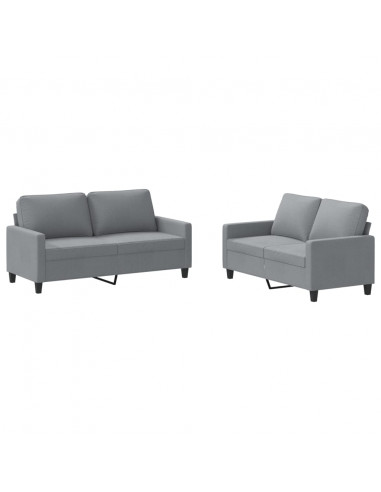 Set di Divani 2 pz con Cuscini Grigio Chiaro in Tessuto