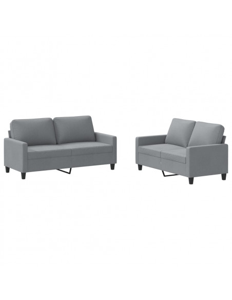 Set di Divani 2 pz con Cuscini Grigio Chiaro in Tessuto