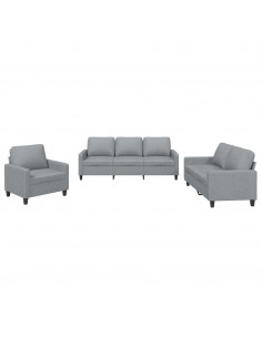 Set di Divani 3 pz con Cuscini Grigio Chiaro in Tessuto 2