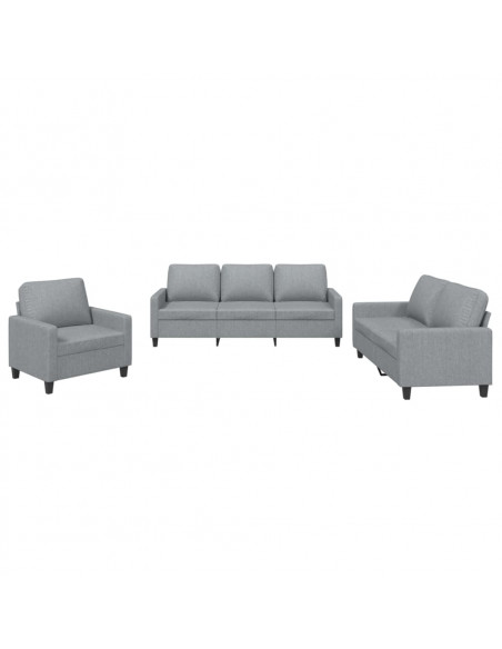 Set di Divani 3 pz con Cuscini Grigio Chiaro in Tessuto