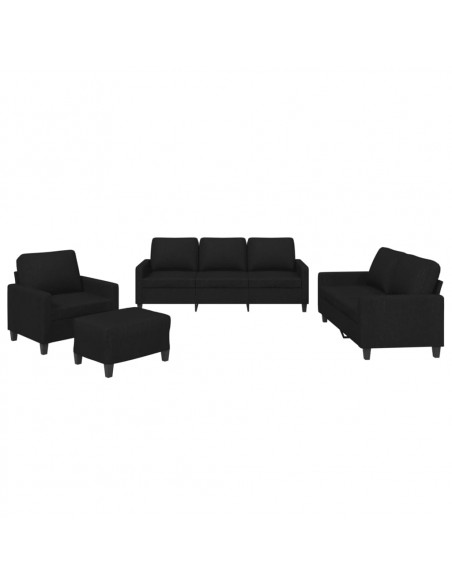 Set di Divani 4 pz con Cuscini Nero in Tessuto