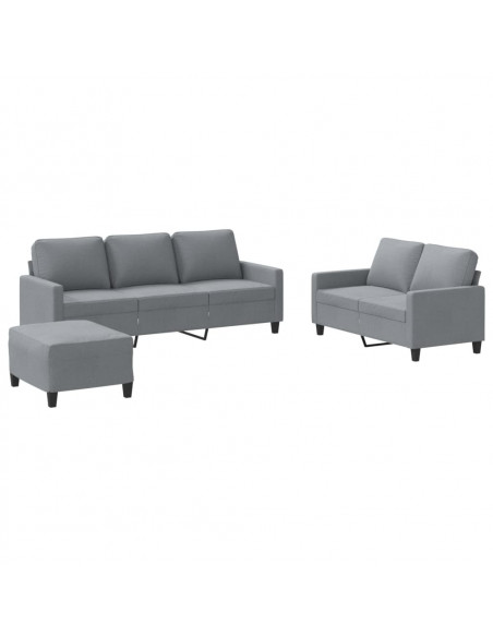 Set di Divani 3 pz con Cuscini Grigio Chiaro in Tessuto