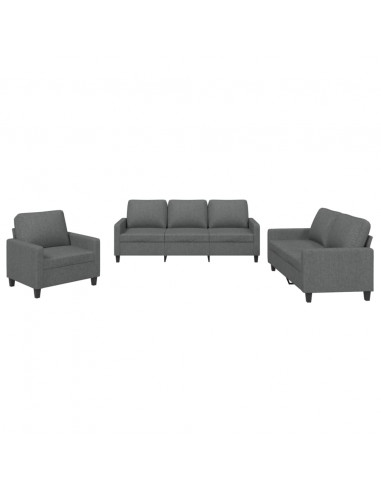 Set di Divani 3 pz con Cuscini Grigio Scuro in Tessuto
