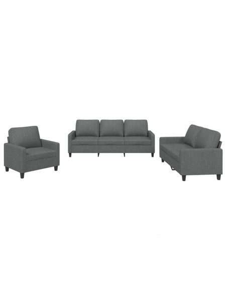 Set di Divani 3 pz con Cuscini Grigio Scuro in Tessuto