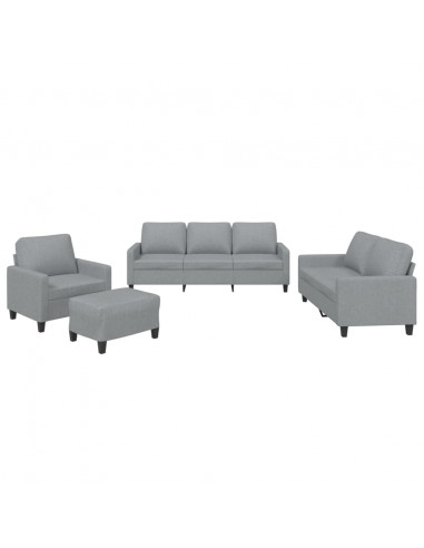 Set di Divani 4 pz con Cuscini Grigio Chiaro in Tessuto