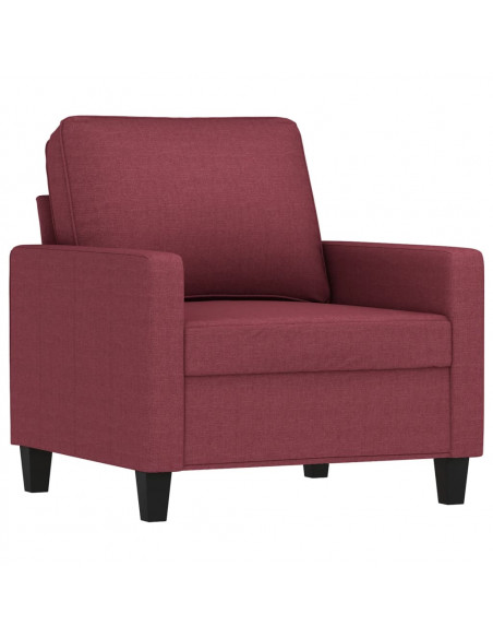 Set di Divani 3 pz con Cuscini Rosso Vino in Tessuto