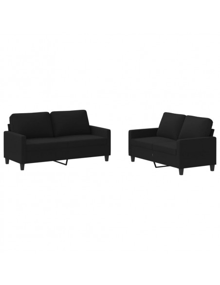 Set di Divani 2 pz con Cuscini Nero in Tessuto