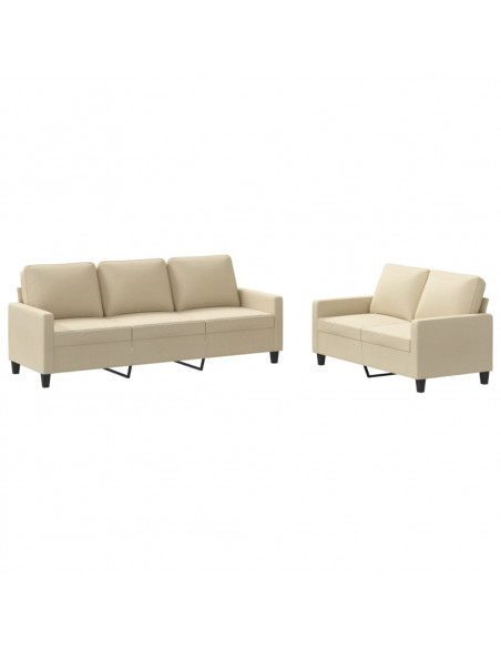 Set di Divani 2 pz con Cuscini Crema in Tessuto