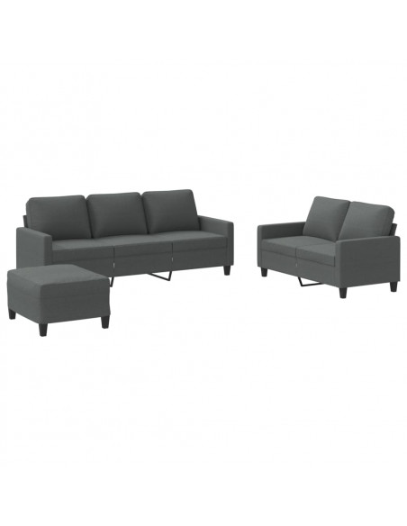Set di Divani 3 pz con Cuscini Grigio Scuro in Tessuto