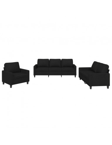 Set di Divani 3 pz con Cuscini Nero in Tessuto