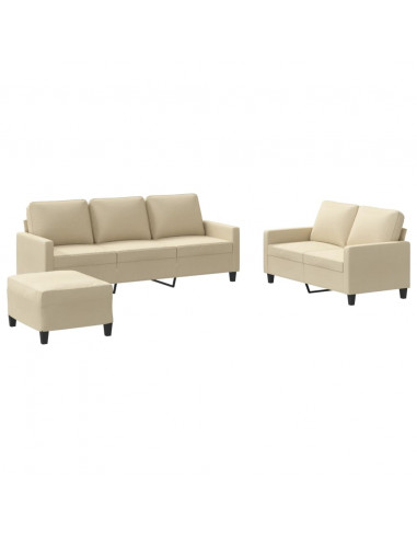Set di Divani 3 pz con Cuscini Crema in Tessuto