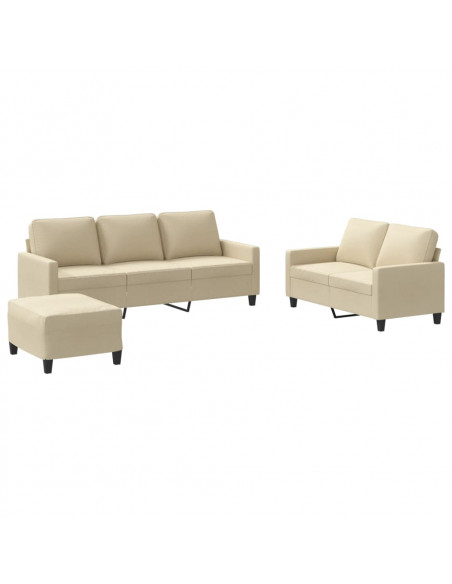 Set di Divani 3 pz con Cuscini Crema in Tessuto