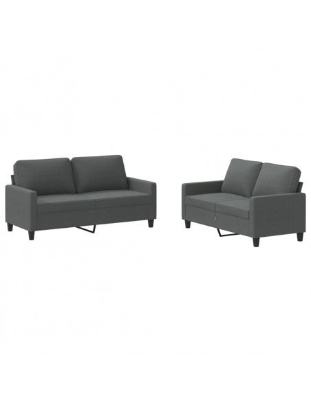 Set di Divani 2 pz con Cuscini Grigio Scuro in Tessuto