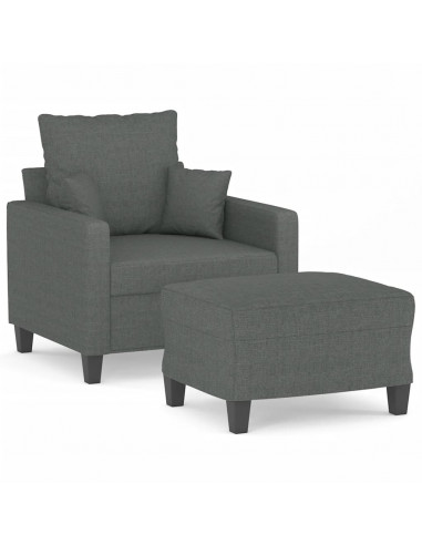 Poltrona con Poggiapiedi Grigio Scuro 60 cm in Tessuto