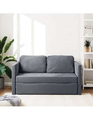Divano Letto da Terra 2 in 1 Grigio Scuro 122x204x55 cm Velluto