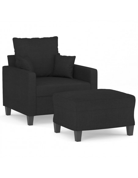 Poltrona con Poggiapiedi Nero 60 cm in Tessuto