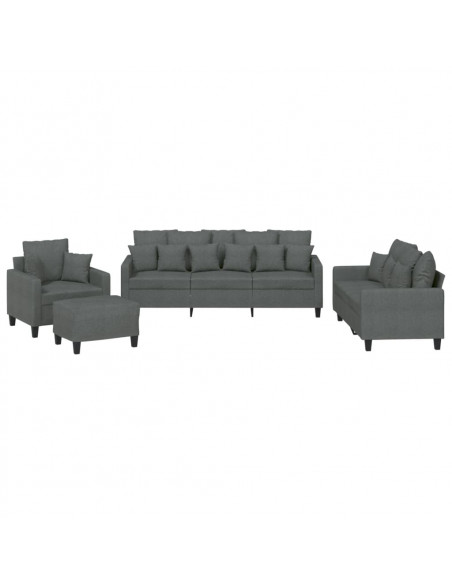 Set di Divani 4 pz con Cuscini Grigio Scuro in Tessuto