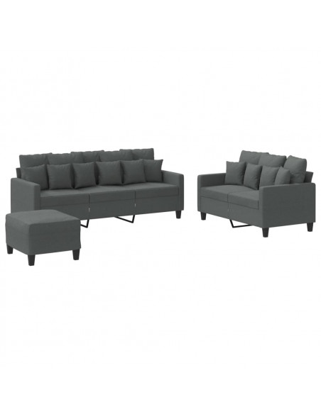 Set di Divani 3 pz con Cuscini Grigio Scuro in Tessuto