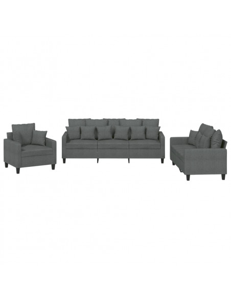 Set di Divani 3 pz con Cuscini Grigio Scuro in Tessuto