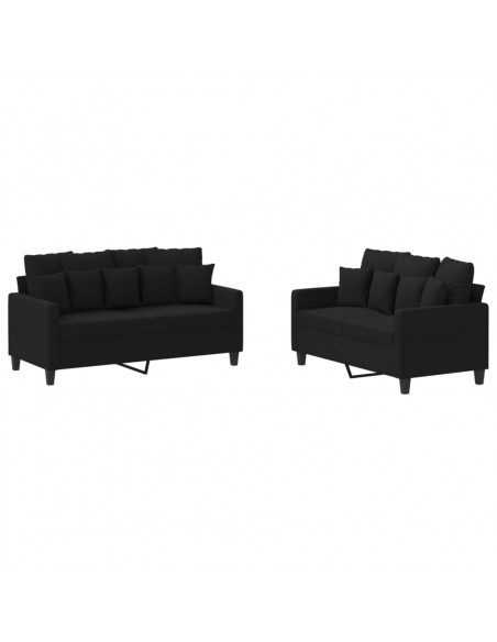 Set di Divani 2 pz con Cuscini Nero in Tessuto