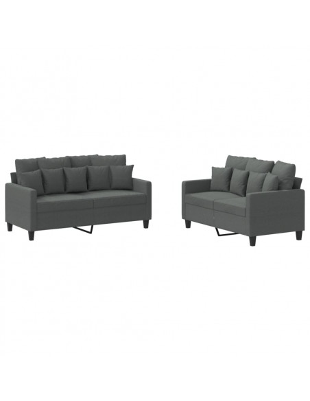 Set di Divani 2 pz con Cuscini Grigio Scuro in Tessuto