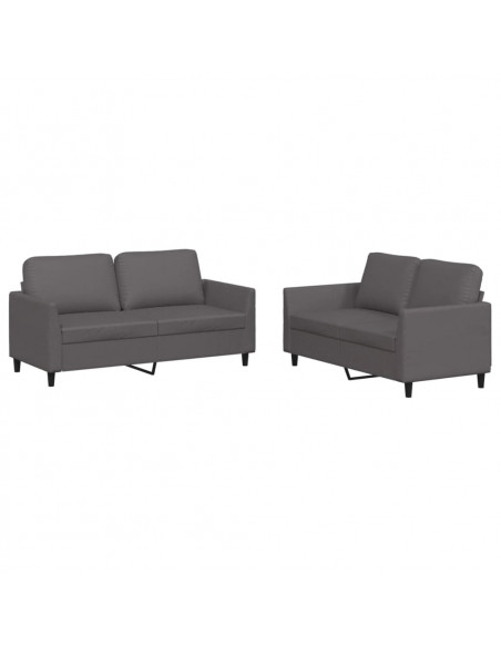 Set di Divani 2 pz con Cuscini Grigio in Similpelle