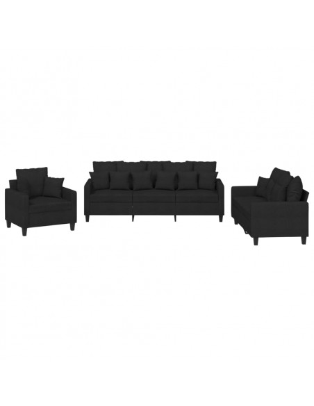 Set Divani 3 pz con Cuscini Nero in Tessuto