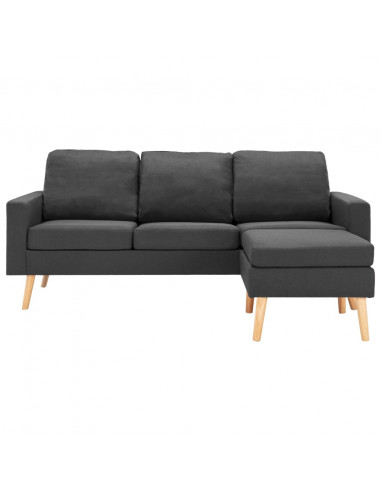 Divano a 3 Posti con Poggiapiedi Grigio Scuro in Tessuto