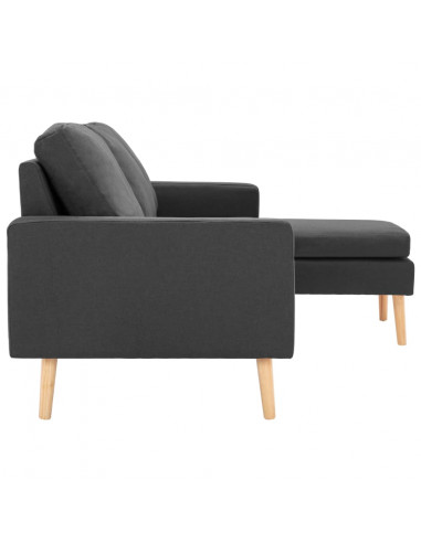 Divano a 3 Posti con Poggiapiedi Grigio Scuro in Tessuto