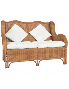 Divano a 2 Posti Marrone Chiaro in Rattan Naturale e Lino 2