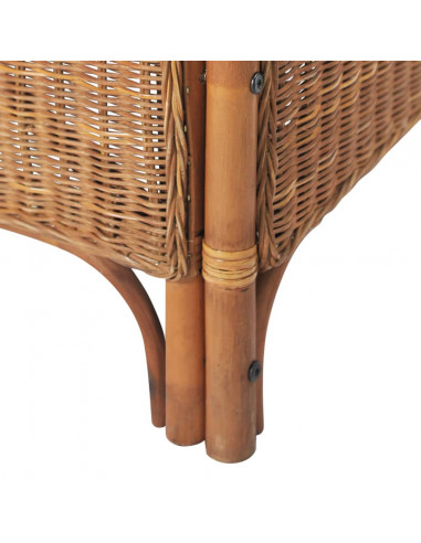 Divano a 2 Posti Marrone Chiaro in Rattan Naturale e Lino