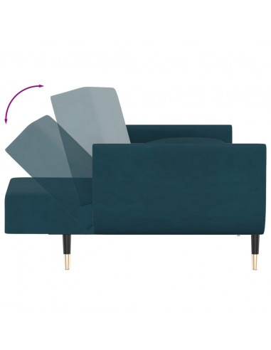 Divano Letto a 2 Posti con 2 Cuscini Blu in Velluto