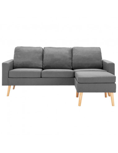 Divano a 3 Posti con Poggiapiedi Grigio Chiaro in Tessuto