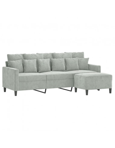 Divano a 3 Posti con Poggiapiedi Grigio Chiaro 180cm in Velluto