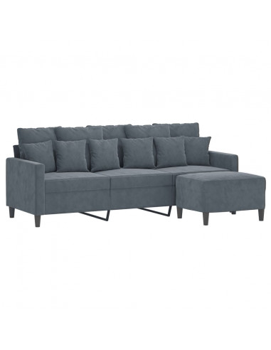 Divano a 3 Posti con Poggiapiedi Grigio Scuro 180 cm in Velluto