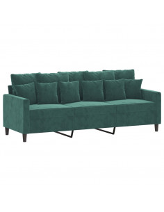 Divano a 3 Posti Verde Scuro 180 cm in Velluto 2