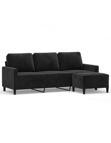 Divano a 3 Posti con Poggiapiedi Nero 180 cm in Velluto