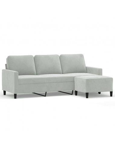 Divano a 3 Posti con Poggiapiedi Grigio Chiaro 180cm in Velluto