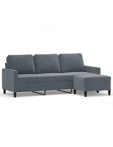 Divano a 3 Posti con Poggiapiedi Grigio Scuro 180 cm in Velluto