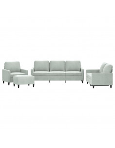 Set di Divani 4 pz con Cuscini Grigio Chiaro in Velluto 2